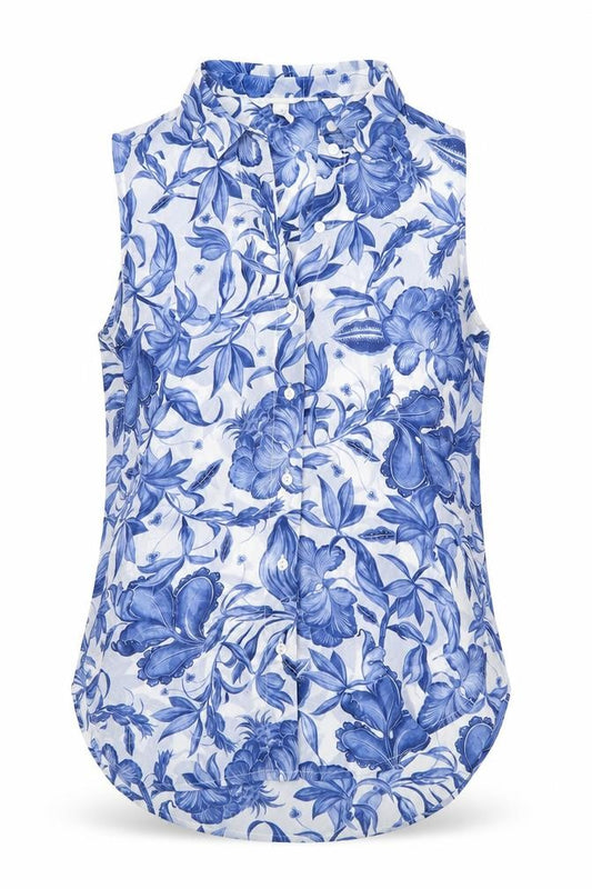 H&M Womens Blue Floral Polyester Basic Button-Up Size 4 Collared
