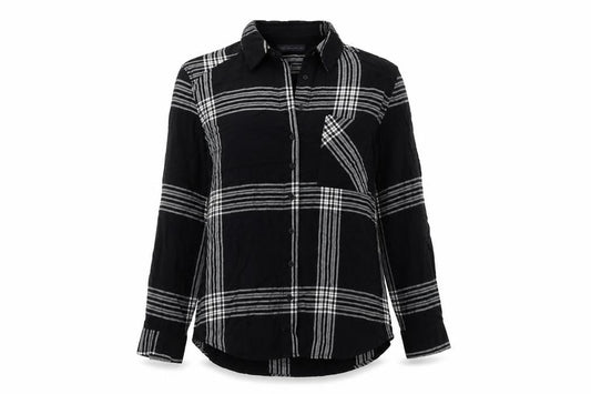 Marks and Spencer Womens Black Plaid Viscose Basic Button-Up Size 8 Collared