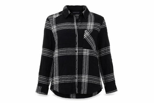 Marks and Spencer Womens Black Plaid Viscose Basic Button-Up Size 8 Collared