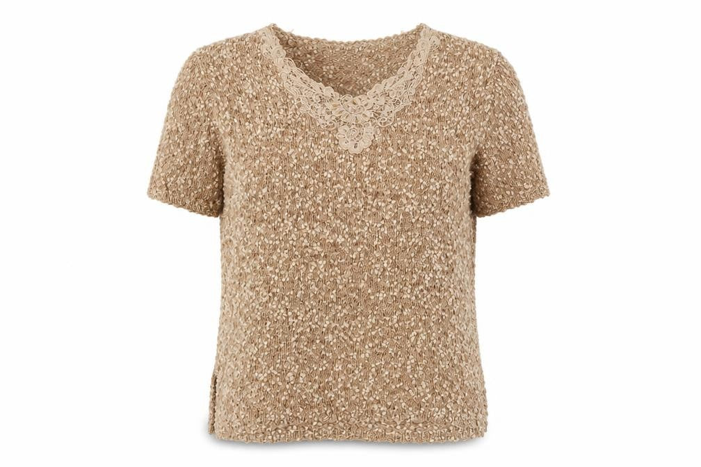 Roman Womens Beige Acrylic Basic Blouse Size 14 Round Neck - Lace Detail