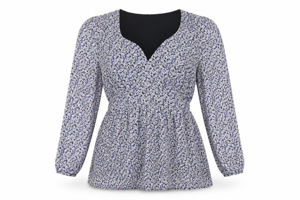 H&M Womens Blue Floral Polyester Basic Blouse Size S V-Neck