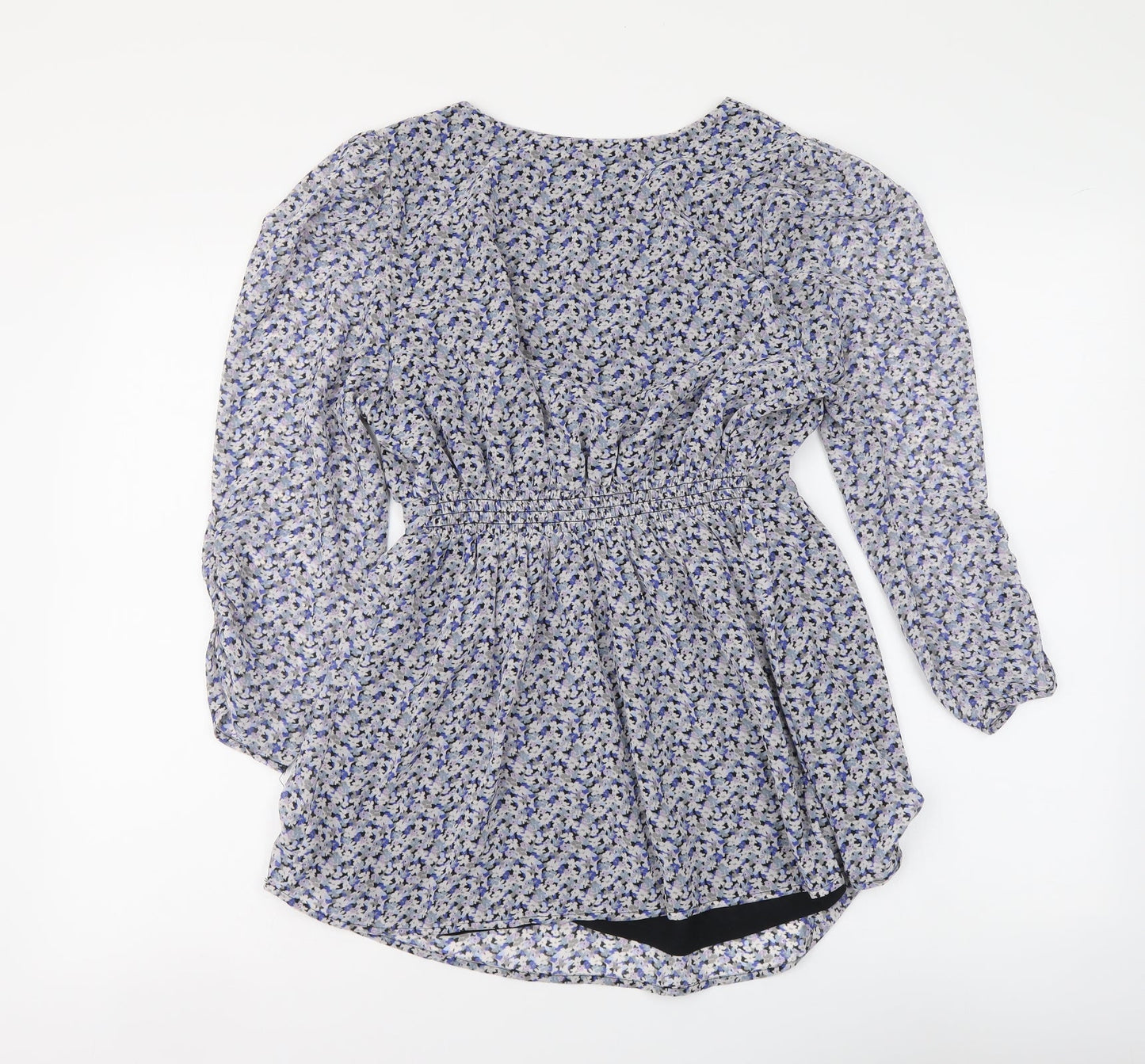 H&M Womens Blue Floral Polyester Basic Blouse Size S V-Neck