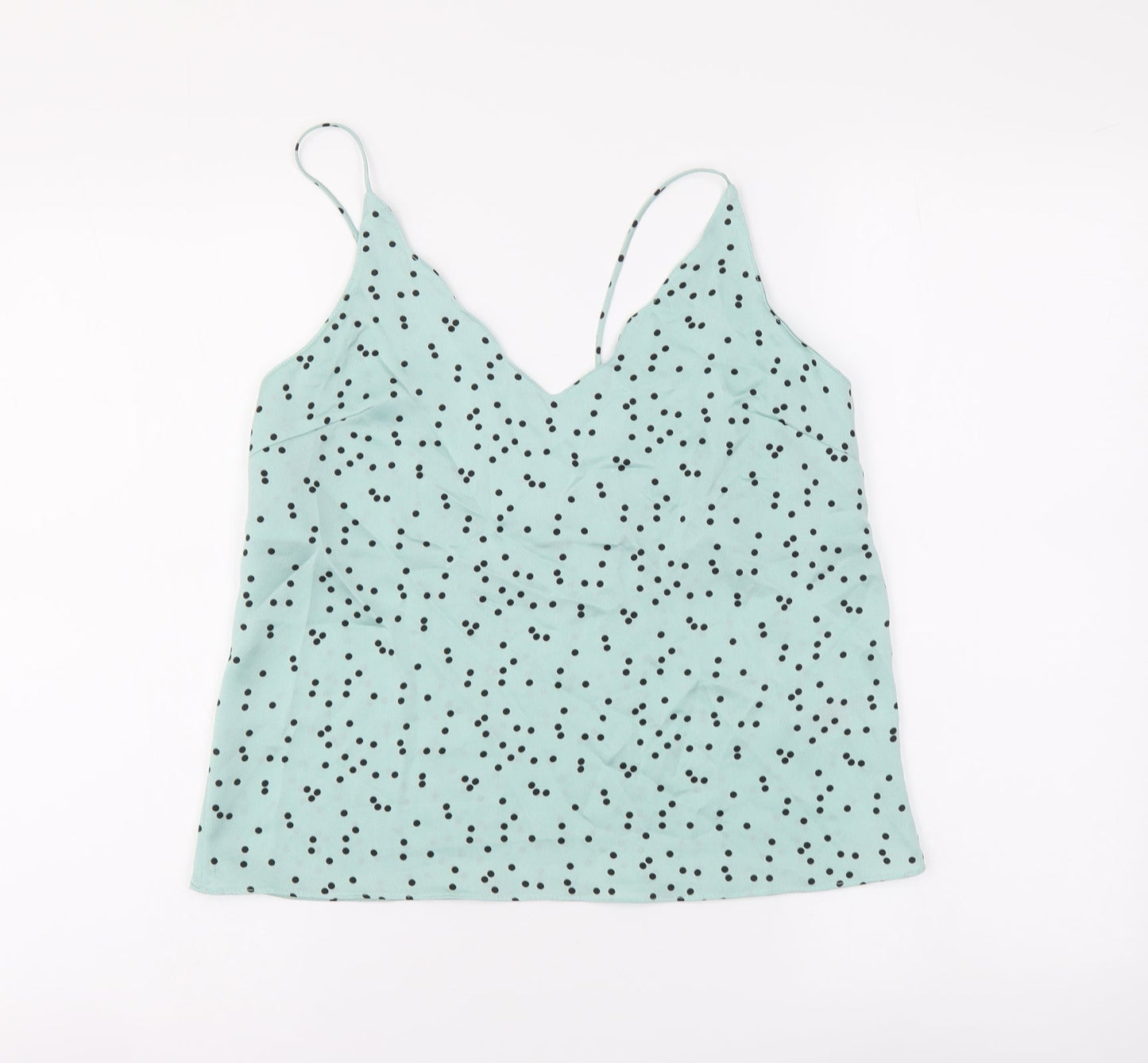 Topshop Womens Green Polka Dot Polyester Camisole Tank Size 8 V-Neck