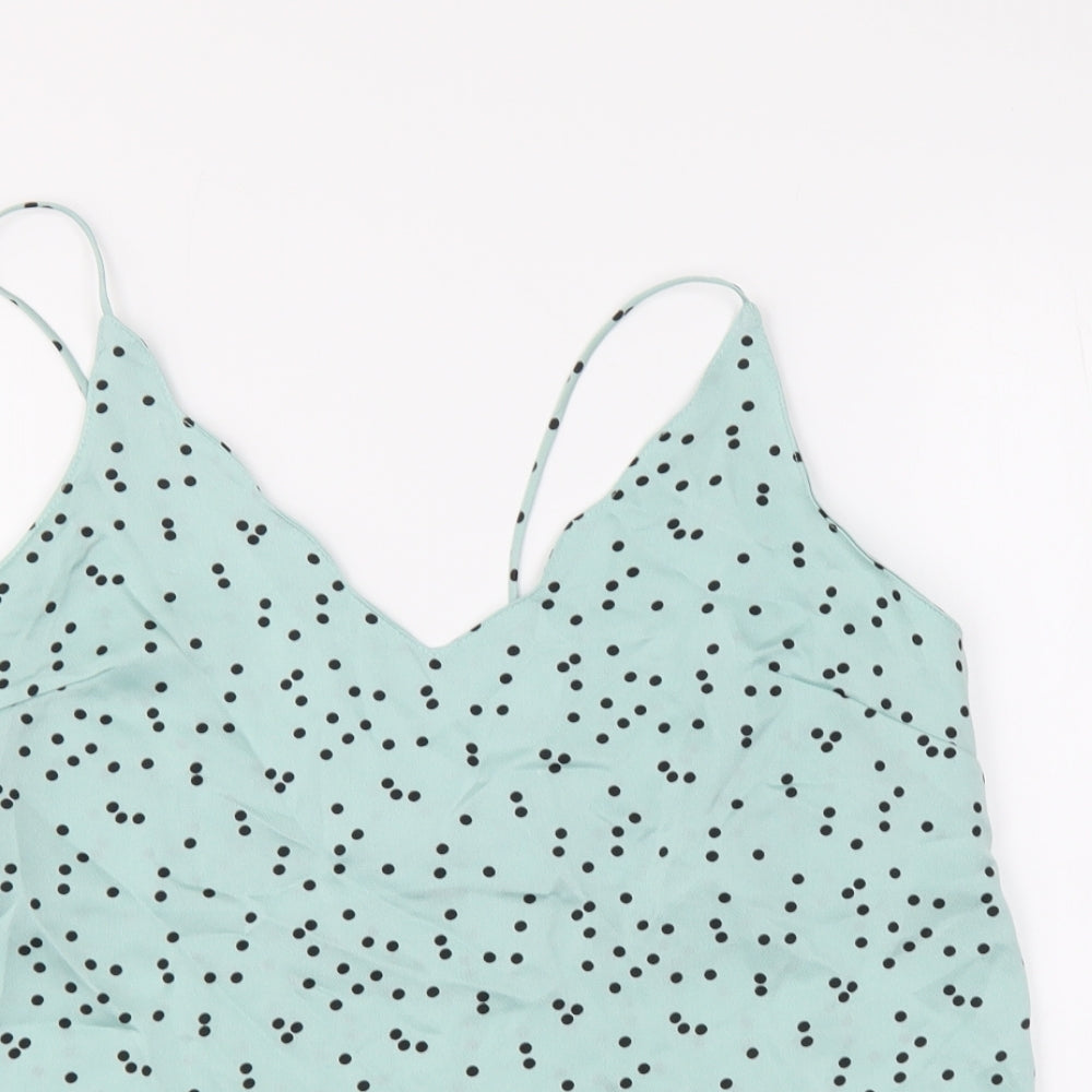 Topshop Womens Green Polka Dot Polyester Camisole Tank Size 8 V-Neck