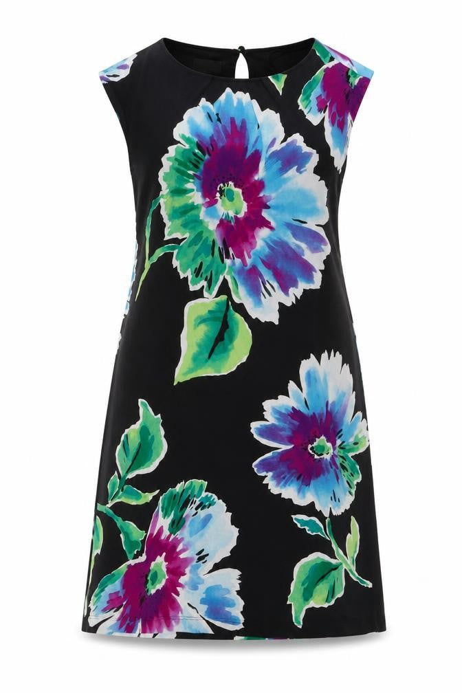 Studio By London Womens Black Floral Polyester A-Line Size 12 Round Neck Pullover