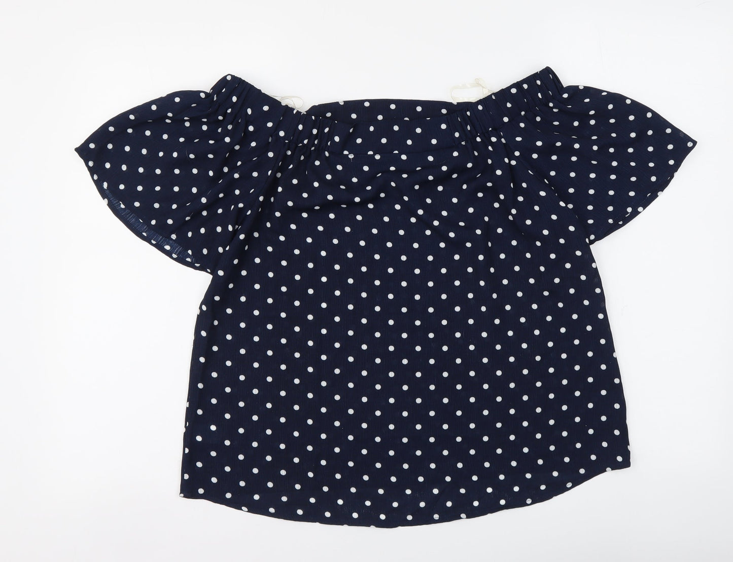 Active Usa Womens Blue Polka Dot Polyester Basic Blouse Size M Off the Shoulder