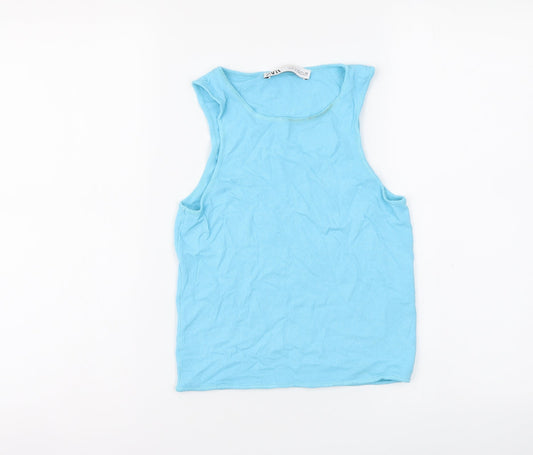 Zara Womens Blue Viscose Basic Tank Size M Round Neck