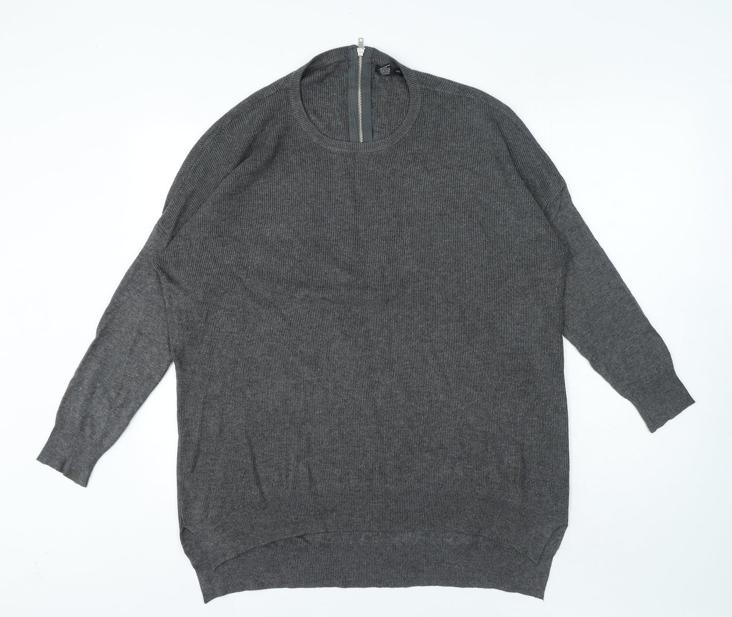 Select Womens Grey Round Neck Viscose Pullover Jumper Size L