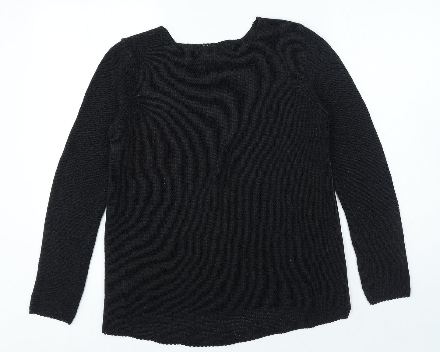 Zara Womens Black Round Neck Herringbone Polyester Pullover Jumper Size M
