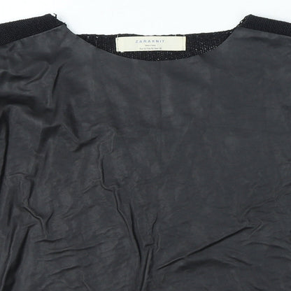 Zara Womens Black Round Neck Herringbone Polyester Pullover Jumper Size M