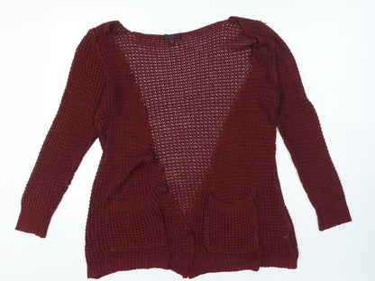 MANDI Womens Red V-Neck Polyester Cardigan Jumper Size 12
