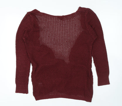 MANDI Womens Red V-Neck Polyester Cardigan Jumper Size 12