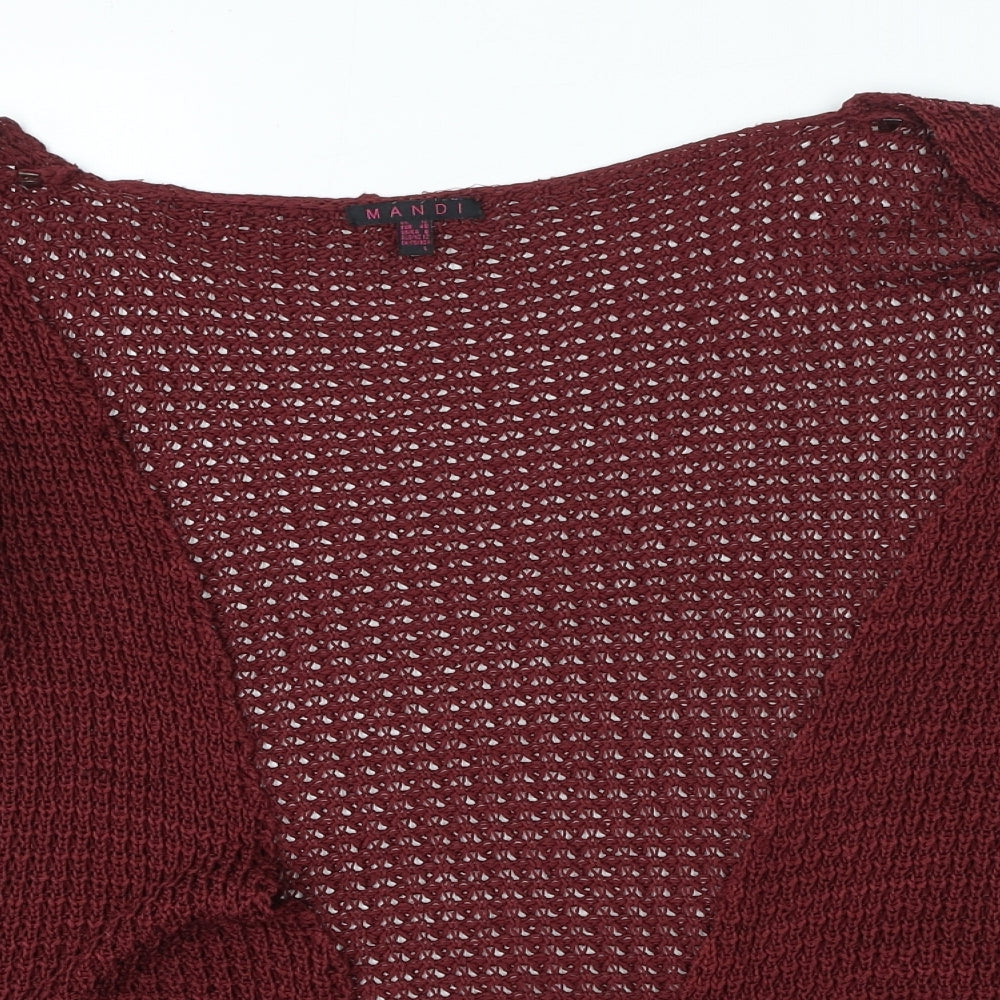 MANDI Womens Red V-Neck Polyester Cardigan Jumper Size 12