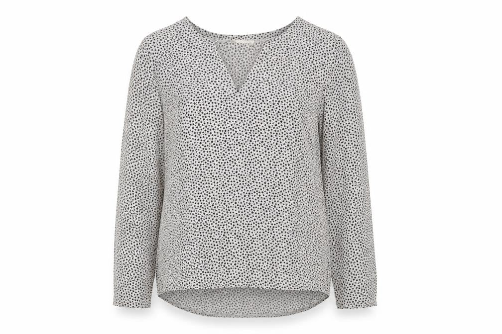 HOLLY&JOEL Womens Beige Geometric Polyester Basic Blouse Size 12 V-Neck