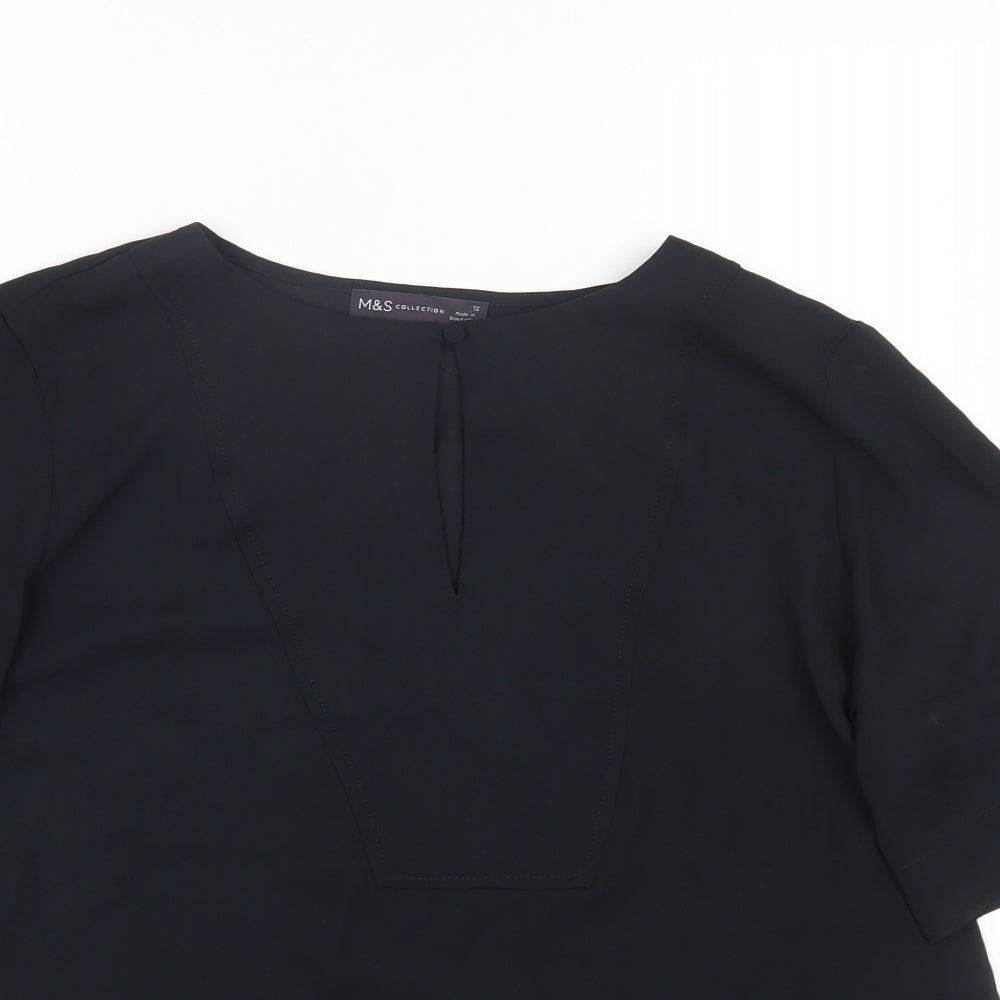 Marks and Spencer Womens Black Polyester Basic Blouse Size 12 Round Neck