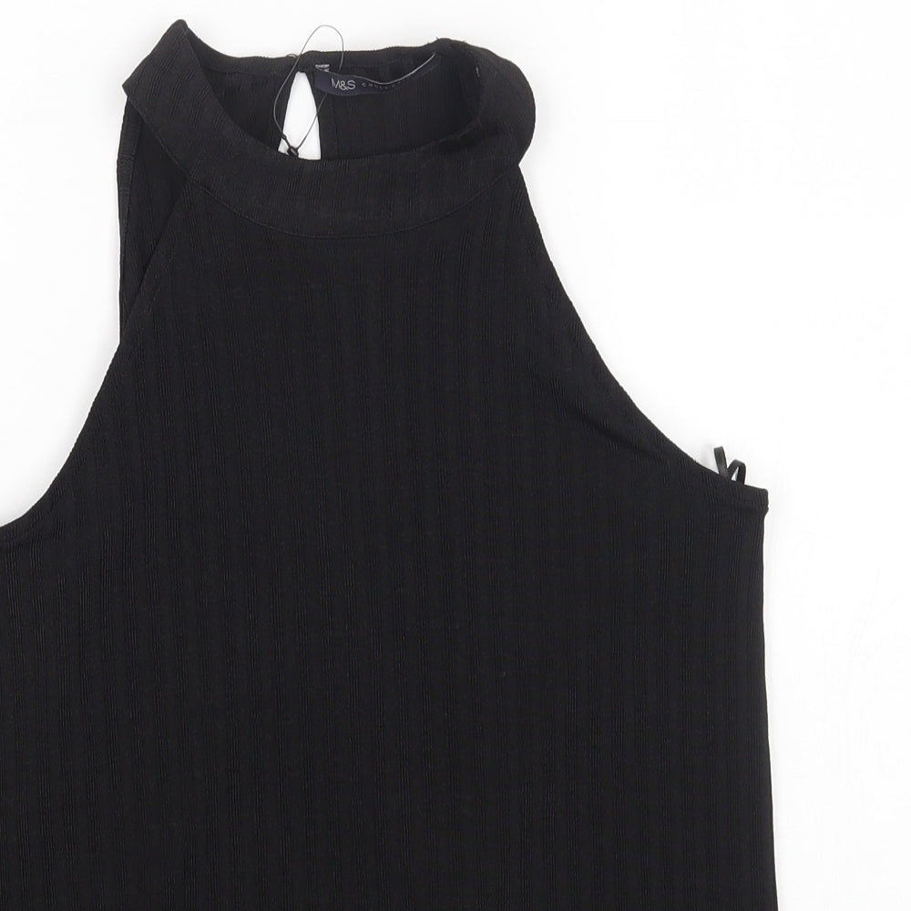 Marks and Spencer Womens Black Polyester Basic T-Shirt Size 6 High Neck