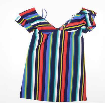 Papaya Womens Multicoloured Striped Polyester Basic Blouse Size 12 Off the Shoulder