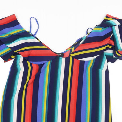 Papaya Womens Multicoloured Striped Polyester Basic Blouse Size 12 Off the Shoulder