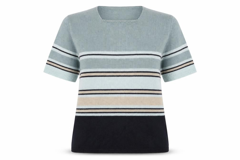 Holmewood Womens Blue Square Neck Striped Acrylic Pullover Jumper Size M