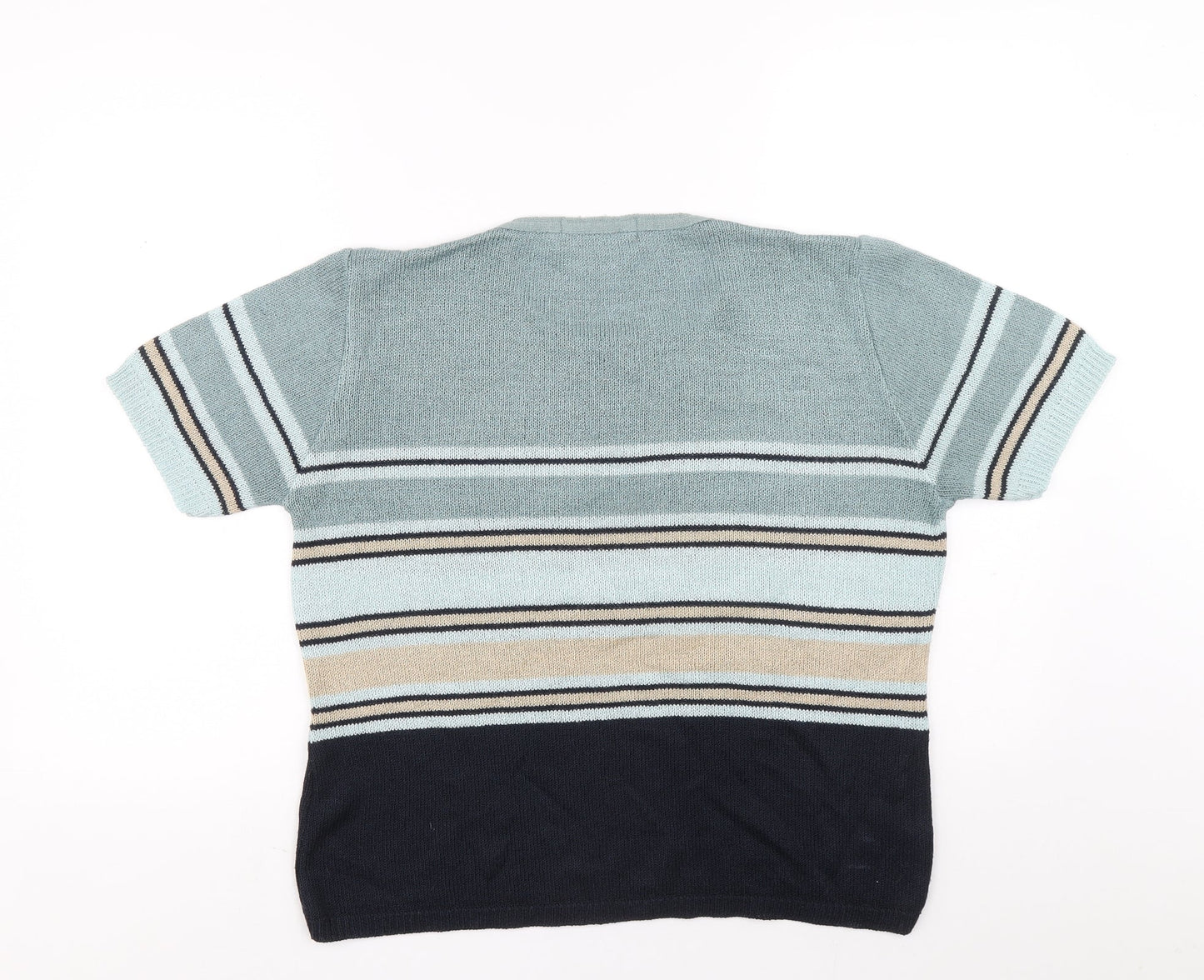 Holmewood Womens Blue Square Neck Striped Acrylic Pullover Jumper Size M