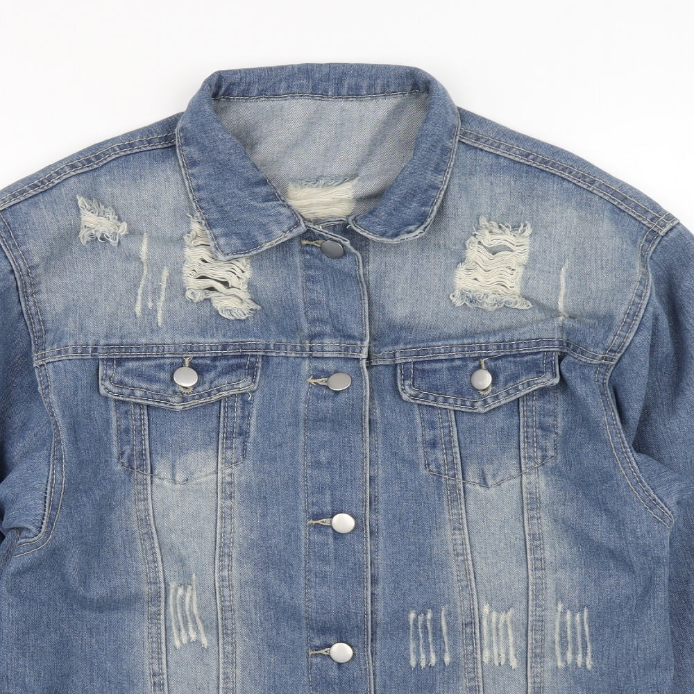 Preworn Mens Blue Cotton Button-Up Size M Collared Button - Distressed Look