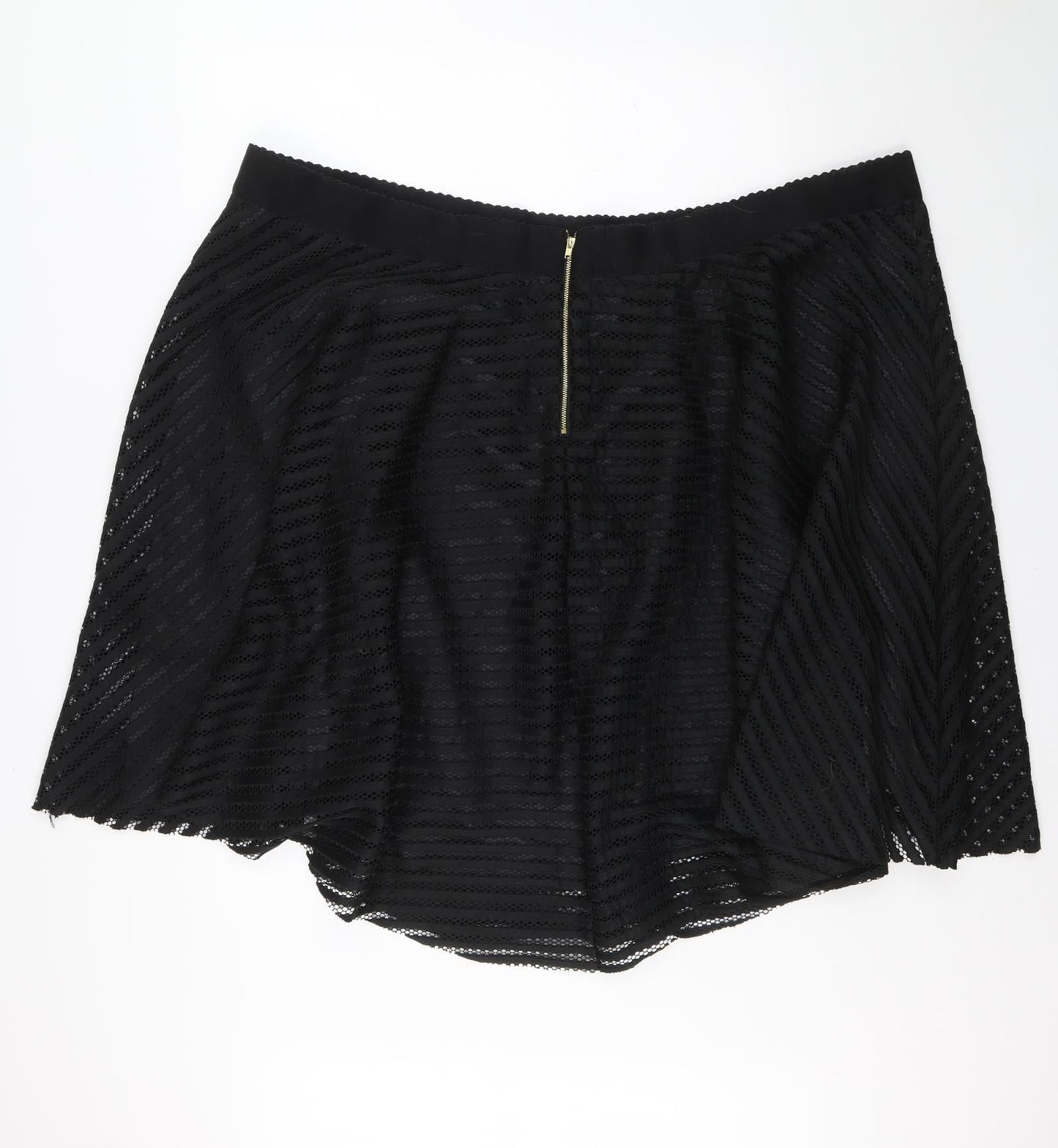 New Look Womens Black Polyester A-Line Skirt Size 32 Zip