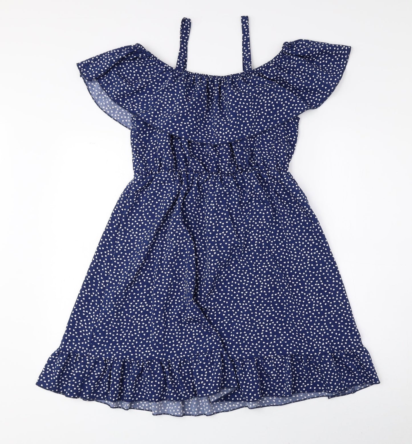 ROMWE Womens Blue Polka Dot Polyester Fit & Flare Size 8 Off the Shoulder Pullover