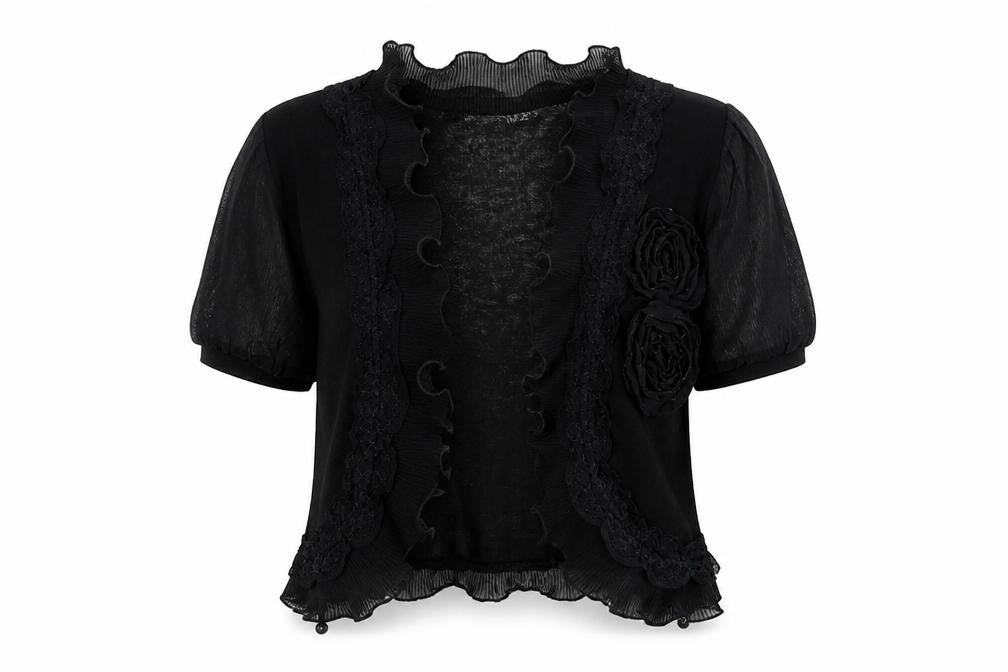 Quiz Womens Black V-Neck Polyester Cardigan Jumper Size 12 - Rose Detail