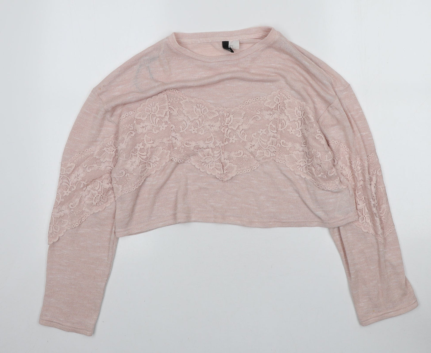 H&M Womens Pink Round Neck Polyester Pullover Jumper Size S - Lace detail
