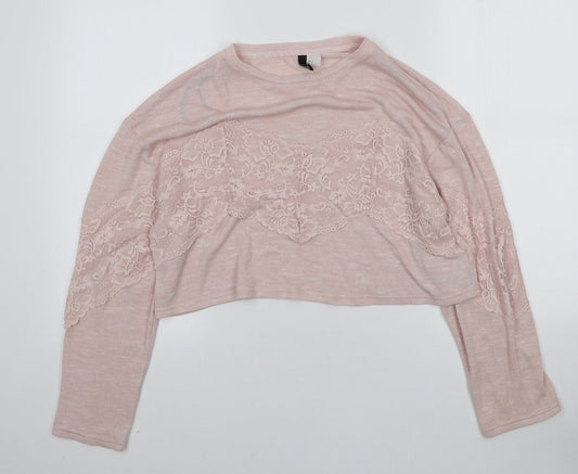 H&M Womens Pink Round Neck Polyester Pullover Jumper Size S - Lace detail