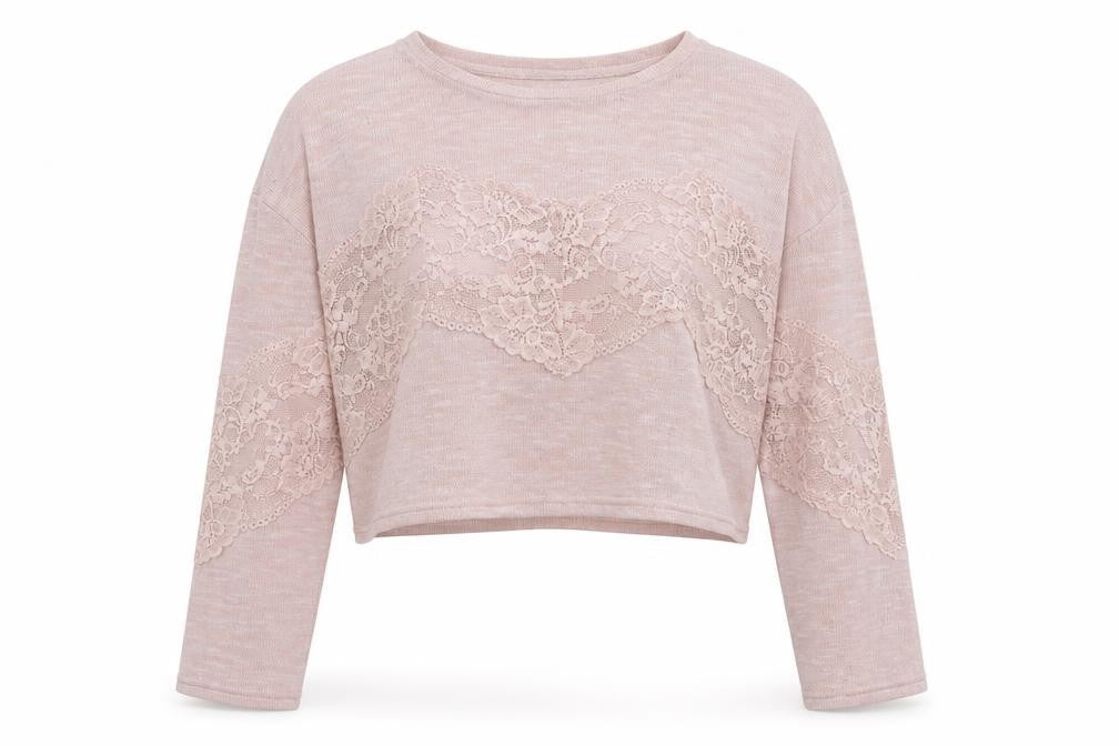 H&M Womens Pink Round Neck Polyester Pullover Jumper Size S - Lace detail