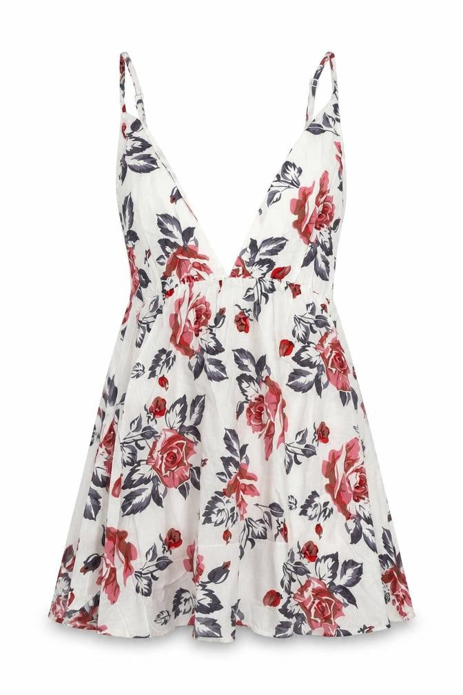 Glamorous Womens White Floral Polyester Basic Blouse Size S V-Neck