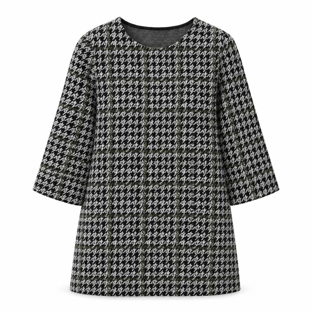 TU Womens Black Geometric Polyester A-Line Size 12 Boat Neck Pullover