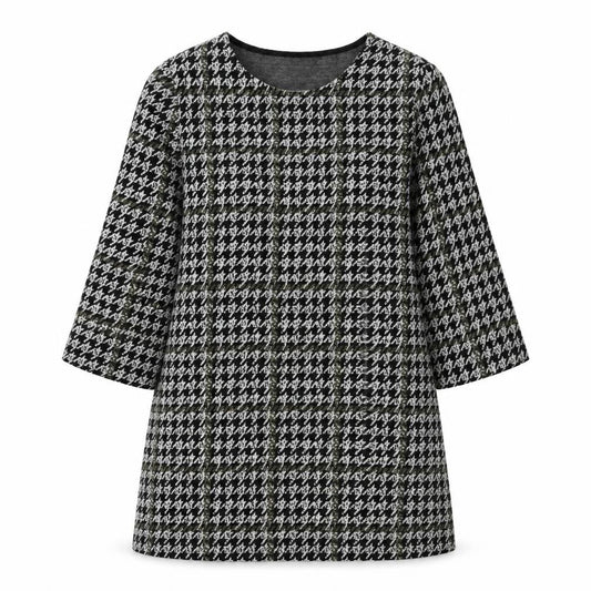 TU Womens Black Geometric Polyester A-Line Size 12 Boat Neck Pullover