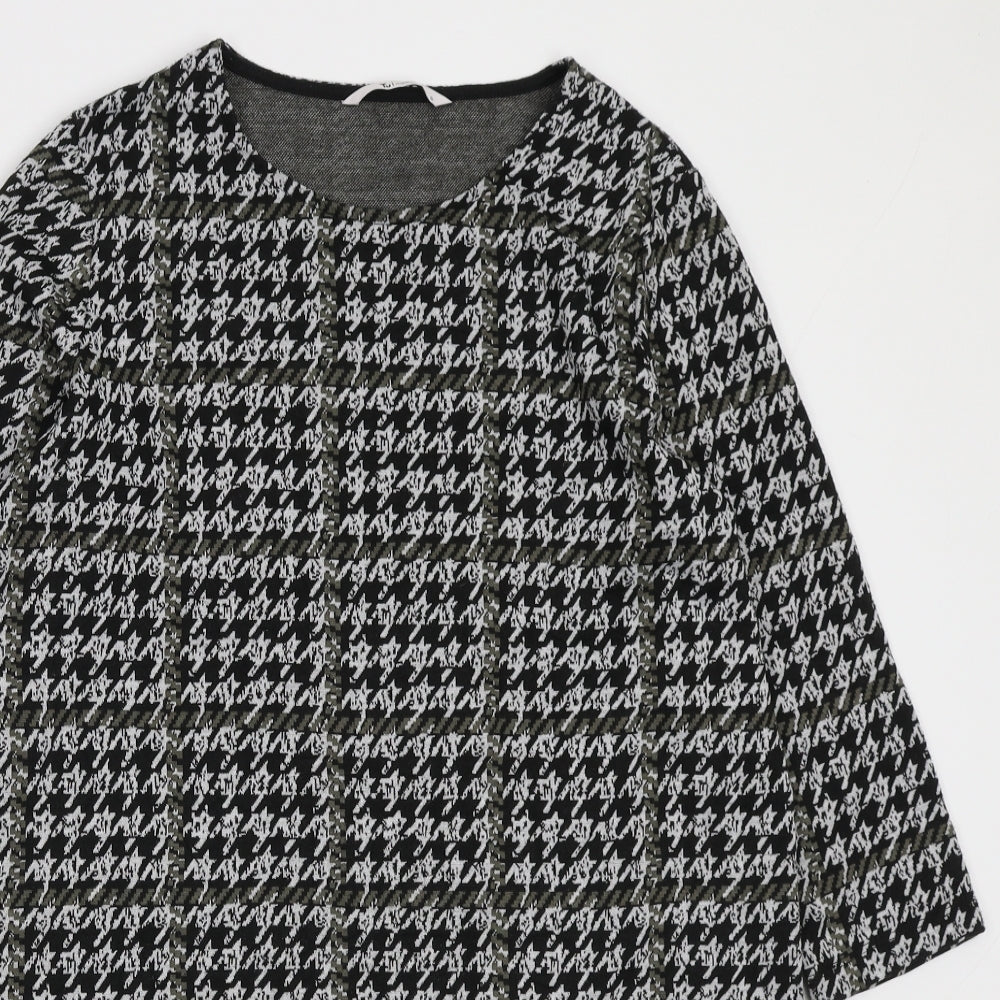 TU Womens Black Geometric Polyester A-Line Size 12 Boat Neck Pullover