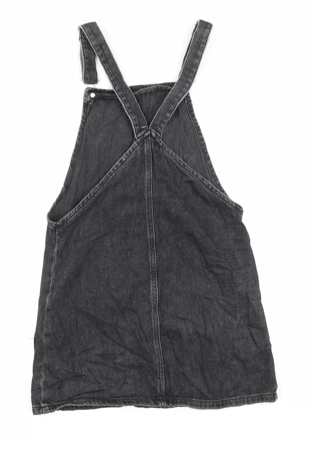 Topshop Womens Black Cotton Pinafore/Dungaree Dress Size 6 Square Neck Button
