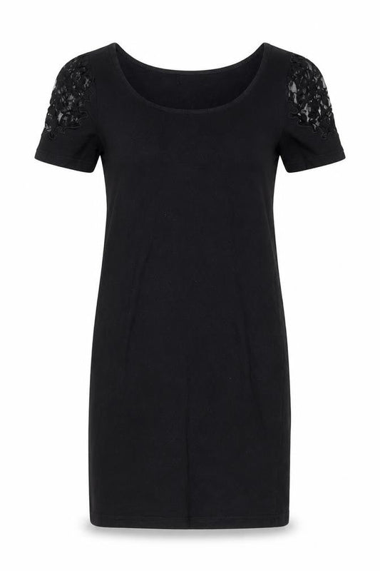 H&M Womens Black Polyester T-Shirt Dress Size 8 Scoop Neck Pullover - Lace shoulder detail