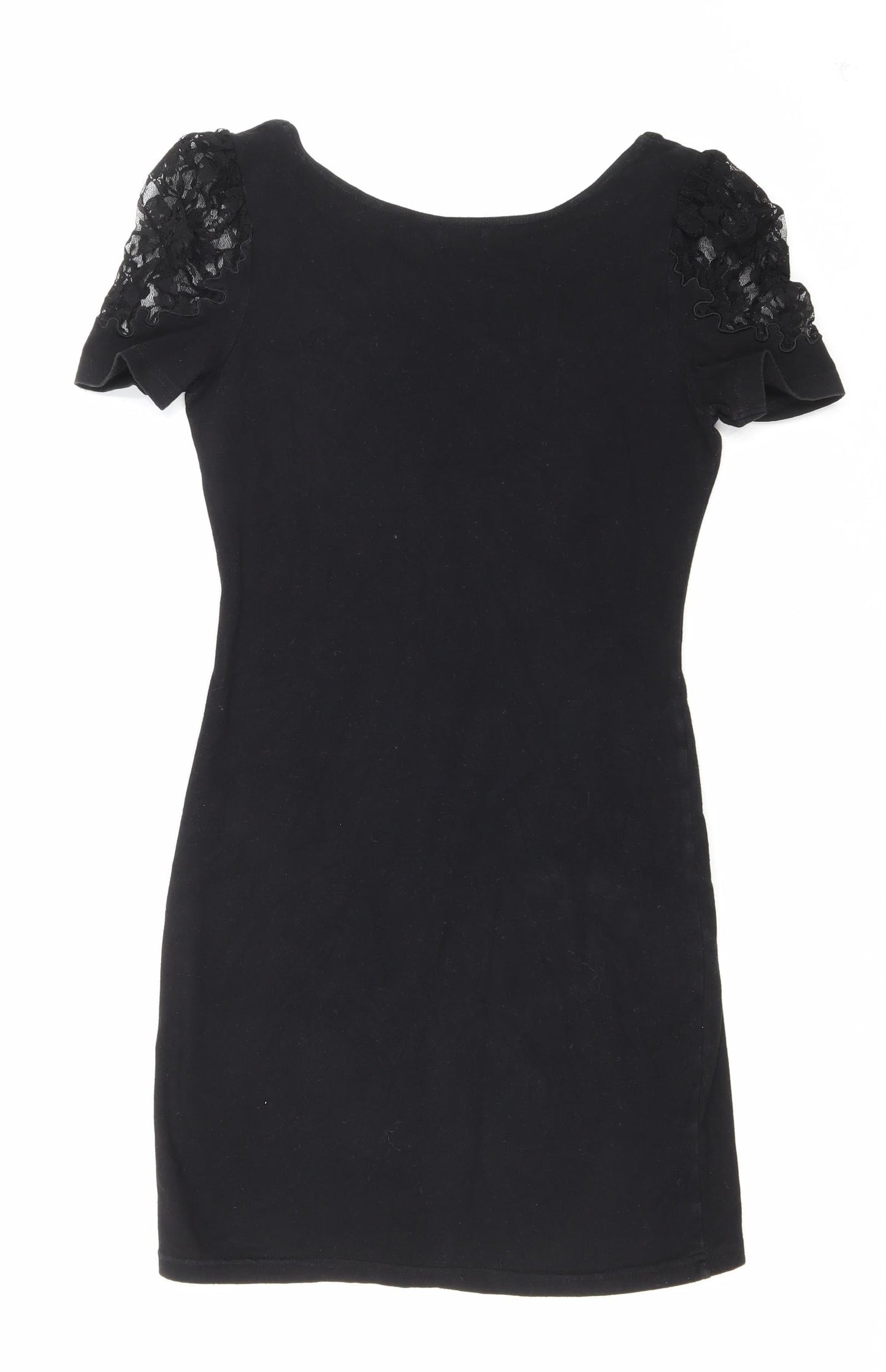 H&M Womens Black Polyester T-Shirt Dress Size 8 Scoop Neck Pullover - Lace shoulder detail