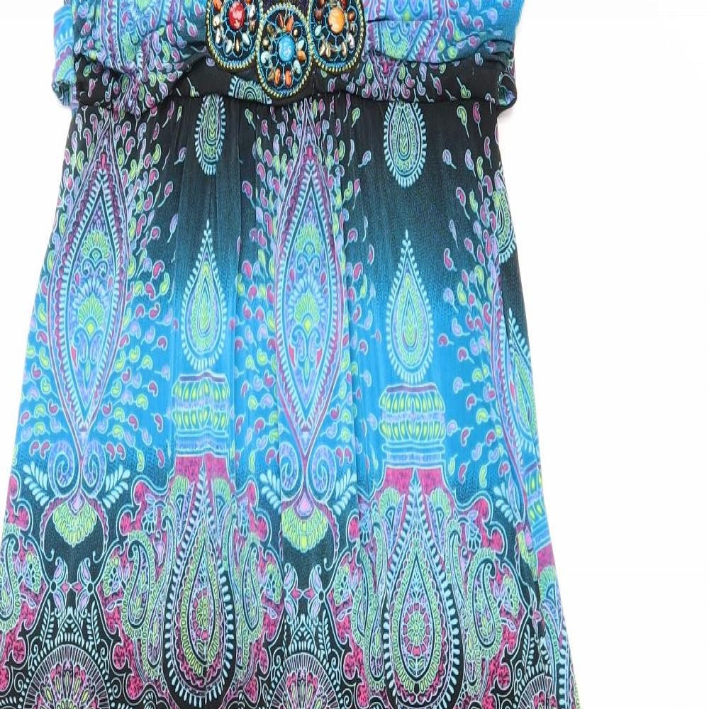 Select Womens Multicoloured Geometric Polyester Fit & Flare Size 10 Halter Pullover