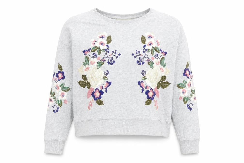 H&M Womens Grey Cotton Pullover Sweatshirt Size L Pullover - Flowers