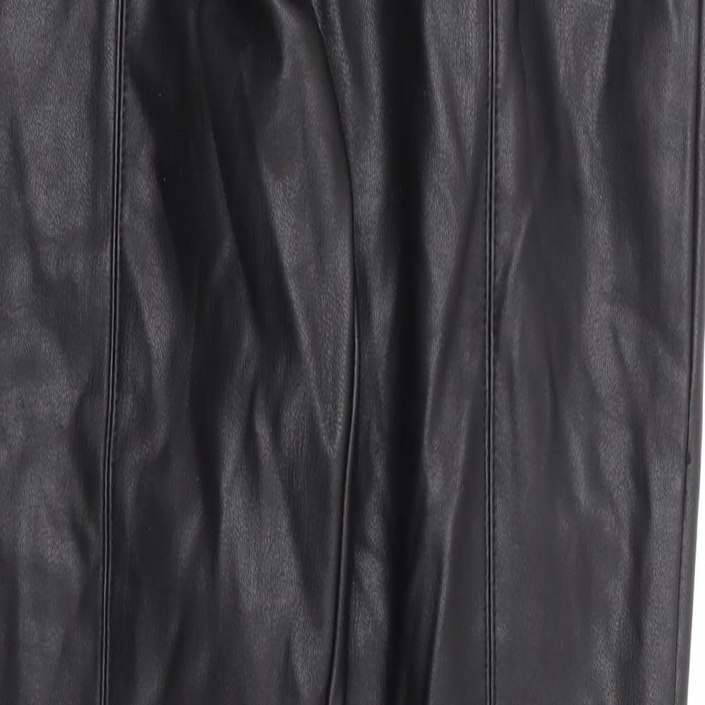 Topshop Womens Black Polyurethane Trousers Size 8 L27 in Regular Zip - Leather Look