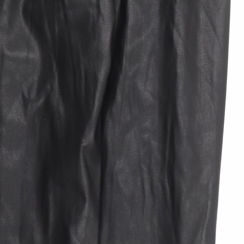 Topshop Womens Black Polyurethane Trousers Size 8 L27 in Regular Zip - Leather Look