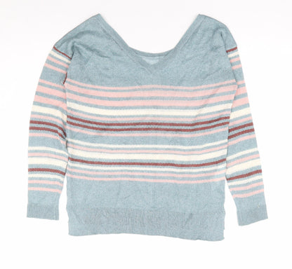 Promod Womens Multicoloured Boat Neck Striped Viscose Pullover Jumper Size S
