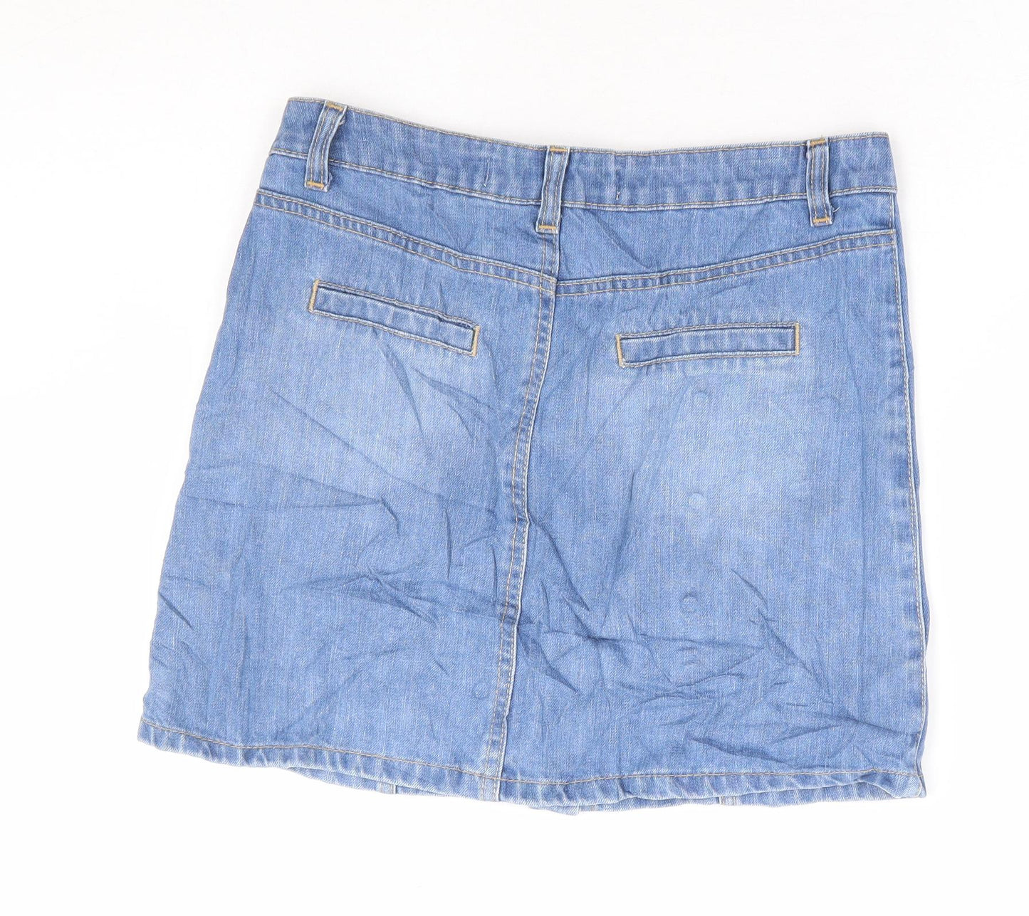New Womens Blue Cotton Mini Skirt Size 10 Button