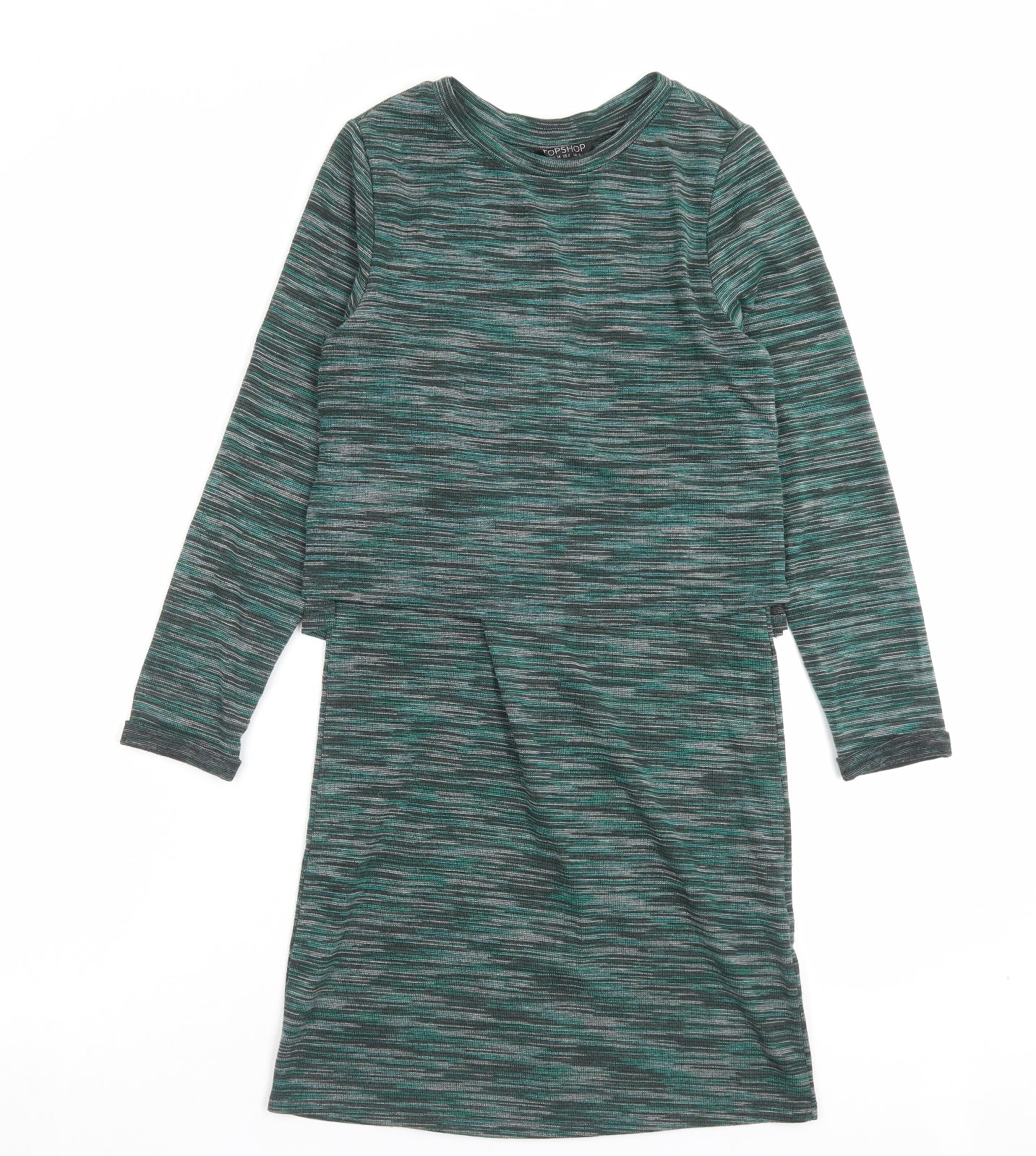 Topshop Womens Green Viscose Jumper Dress Size 6 Crew Neck Pullover