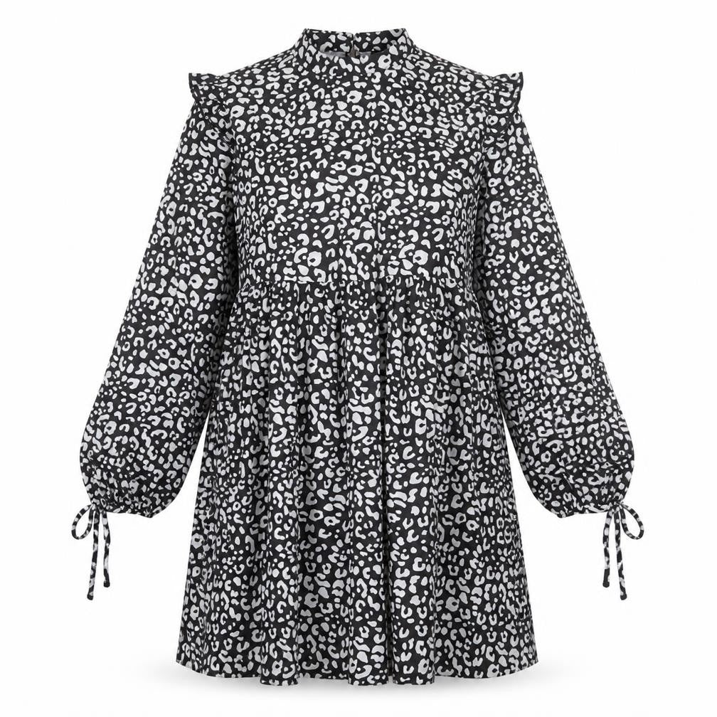 SheIn Womens Black Geometric Polyester A-Line Size M Crew Neck Zip