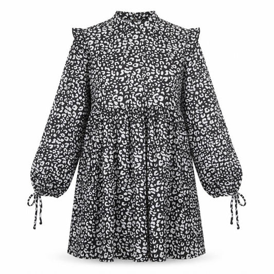 SheIn Womens Black Geometric Polyester A-Line Size M Crew Neck Zip