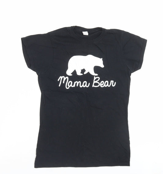 Gildan Womens Black Cotton Basic T-Shirt Size M Crew Neck - Mama Bear