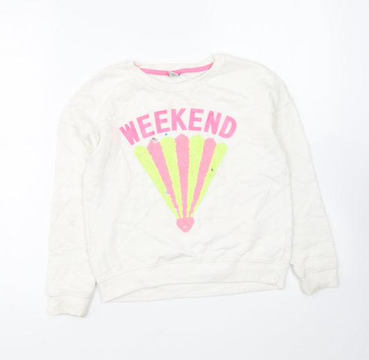 TU Girls White Cotton Pullover Sweatshirt Size 10 Years Pullover - Weekend