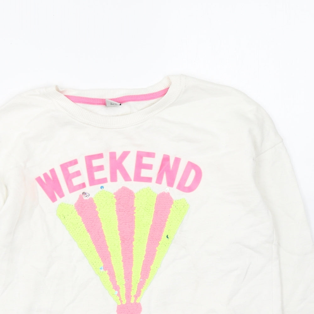 TU Girls White Cotton Pullover Sweatshirt Size 10 Years Pullover - Weekend
